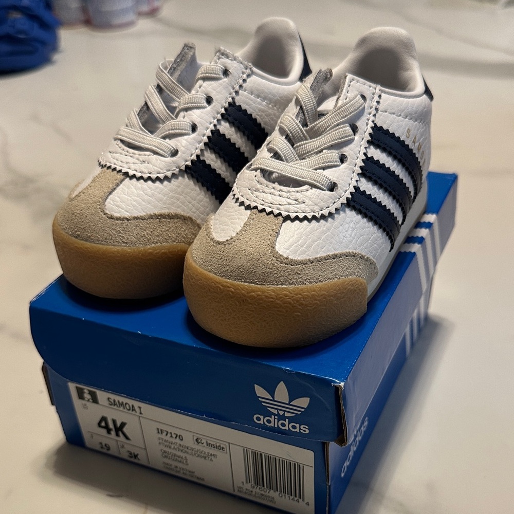 adidas Kids Sneakers in White, Gray, and Tan